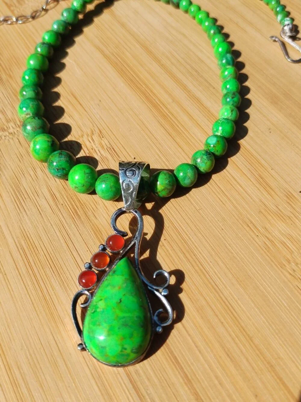 Jay King DTR lemon lime Turquoise pendant necklace 925 Sterling Silver